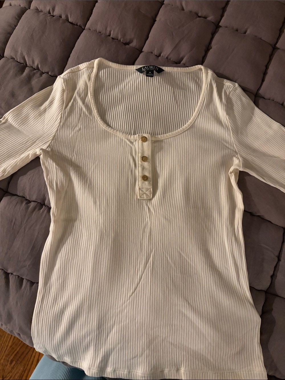 Lauren Ralph Lauren Cream Ribbed Scoop-Neck Henley